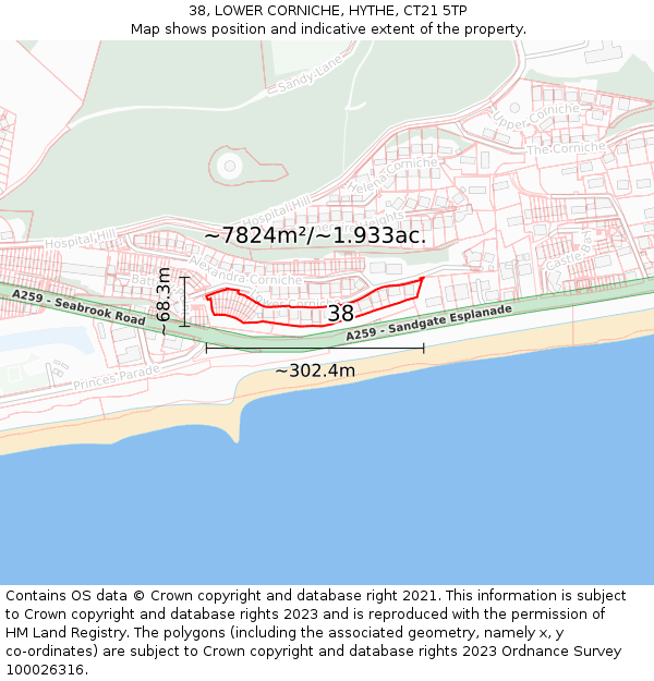 38, LOWER CORNICHE, HYTHE, CT21 5TP: Plot and title map