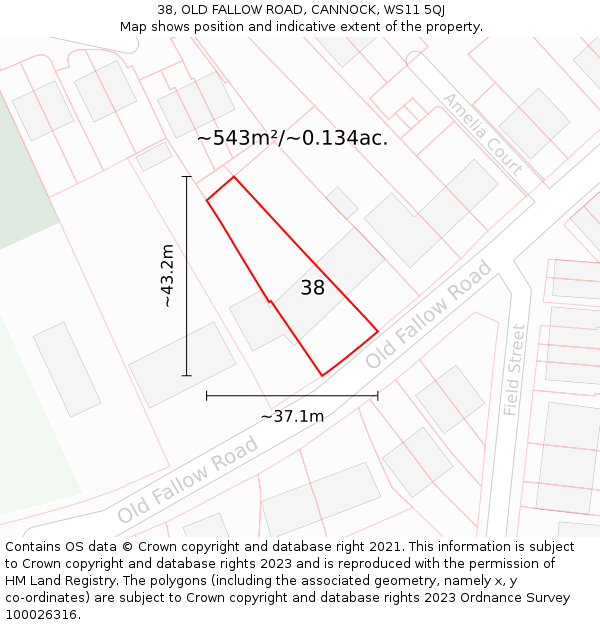 38, OLD FALLOW ROAD, CANNOCK, WS11 5QJ: Plot and title map