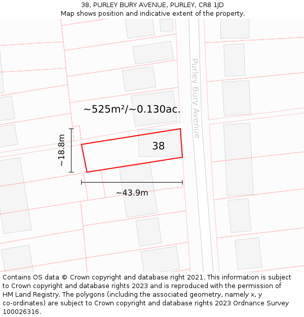 38, PURLEY BURY AVENUE, PURLEY, CR8 1JD: Plot and title map