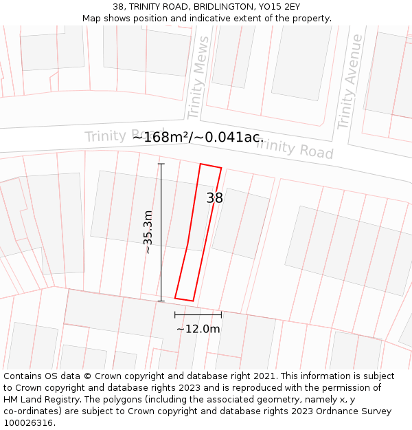 38, TRINITY ROAD, BRIDLINGTON, YO15 2EY: Plot and title map