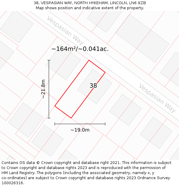 38, VESPASIAN WAY, NORTH HYKEHAM, LINCOLN, LN6 9ZB: Plot and title map