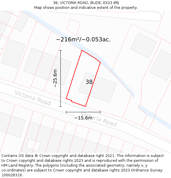 38, VICTORIA ROAD, BUDE, EX23 8RJ: Plot and title map
