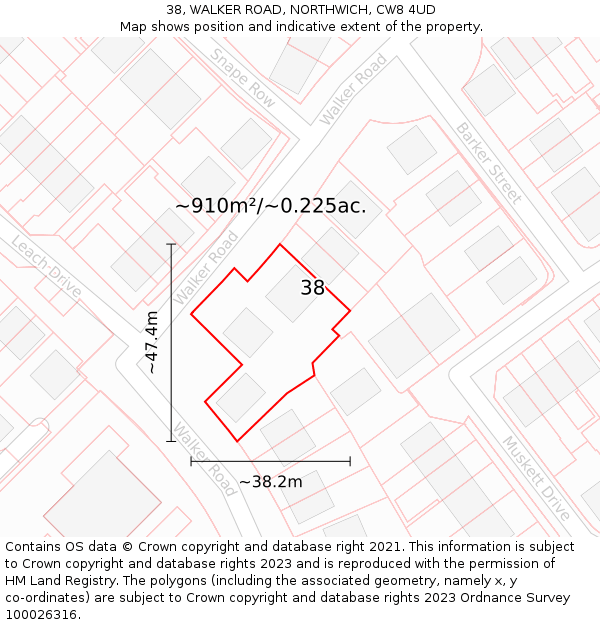 38, WALKER ROAD, NORTHWICH, CW8 4UD: Plot and title map