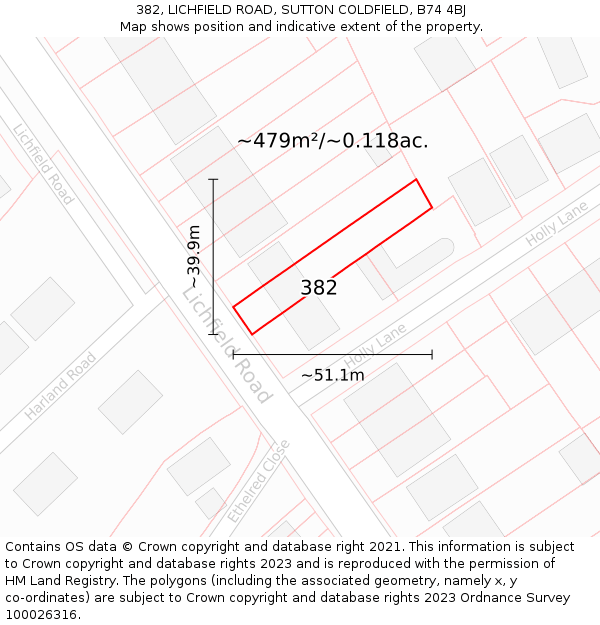 382, LICHFIELD ROAD, SUTTON COLDFIELD, B74 4BJ: Plot and title map