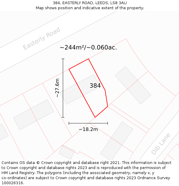 384, EASTERLY ROAD, LEEDS, LS8 3AU: Plot and title map