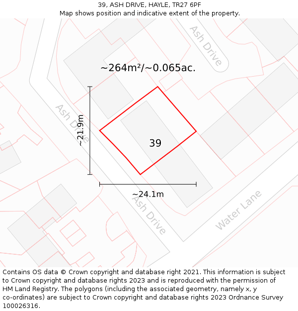 39, ASH DRIVE, HAYLE, TR27 6PF: Plot and title map