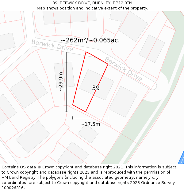 39, BERWICK DRIVE, BURNLEY, BB12 0TN: Plot and title map