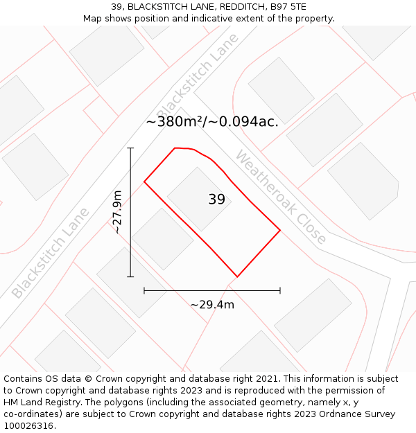 39, BLACKSTITCH LANE, REDDITCH, B97 5TE: Plot and title map