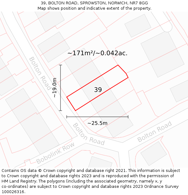 39, BOLTON ROAD, SPROWSTON, NORWICH, NR7 8GG: Plot and title map