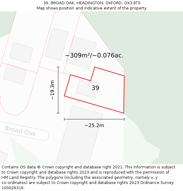 39, BROAD OAK, HEADINGTON, OXFORD, OX3 8TS: Plot and title map