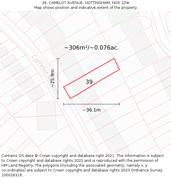 39, CAMELOT AVENUE, NOTTINGHAM, NG5 1DW: Plot and title map