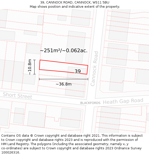 39, CANNOCK ROAD, CANNOCK, WS11 5BU: Plot and title map