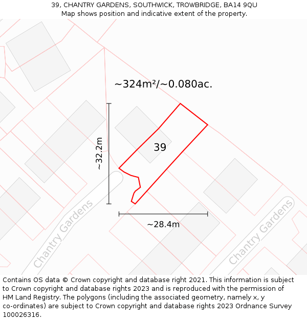 39, CHANTRY GARDENS, SOUTHWICK, TROWBRIDGE, BA14 9QU: Plot and title map