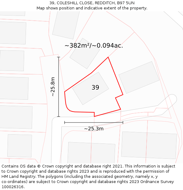 39, COLESHILL CLOSE, REDDITCH, B97 5UN: Plot and title map