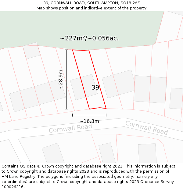 39, CORNWALL ROAD, SOUTHAMPTON, SO18 2AS: Plot and title map