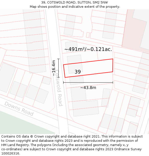39, COTSWOLD ROAD, SUTTON, SM2 5NW: Plot and title map