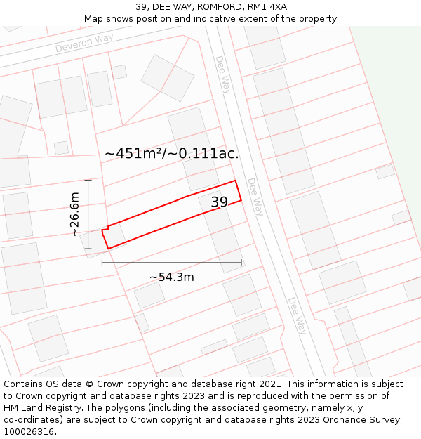 39, DEE WAY, ROMFORD, RM1 4XA: Plot and title map