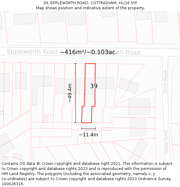 39, EPPLEWORTH ROAD, COTTINGHAM, HU16 5YF: Plot and title map