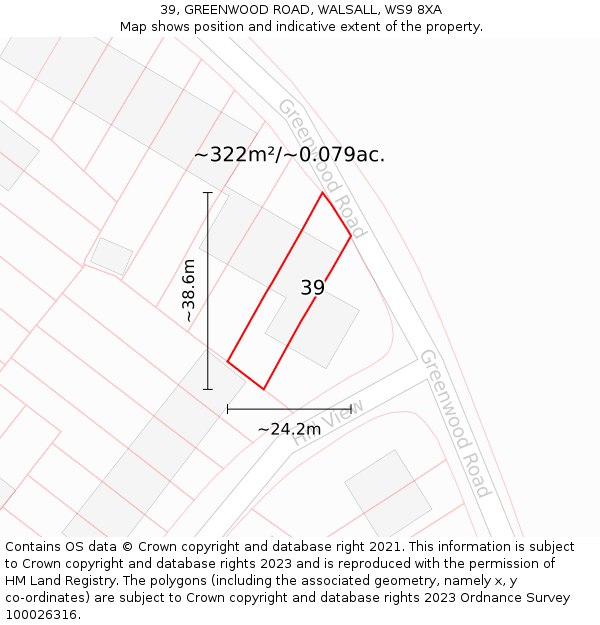 39, GREENWOOD ROAD, WALSALL, WS9 8XA: Plot and title map
