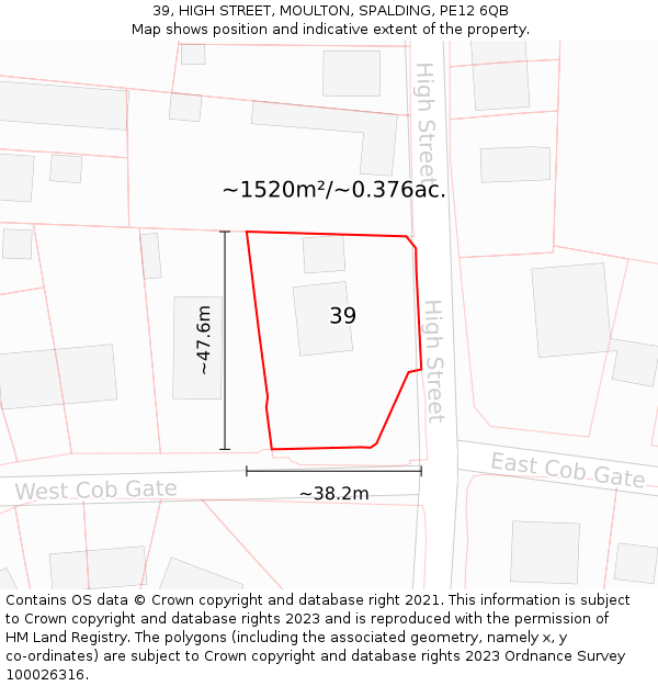 39, HIGH STREET, MOULTON, SPALDING, PE12 6QB: Plot and title map