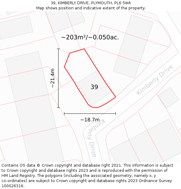 39, KIMBERLY DRIVE, PLYMOUTH, PL6 5WA: Plot and title map