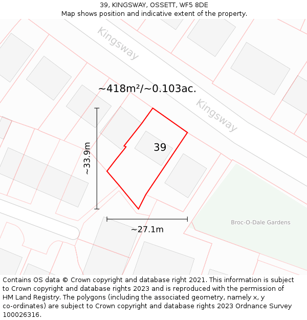 39, KINGSWAY, OSSETT, WF5 8DE: Plot and title map
