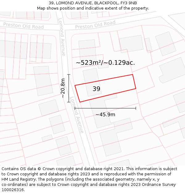 39, LOMOND AVENUE, BLACKPOOL, FY3 9NB: Plot and title map