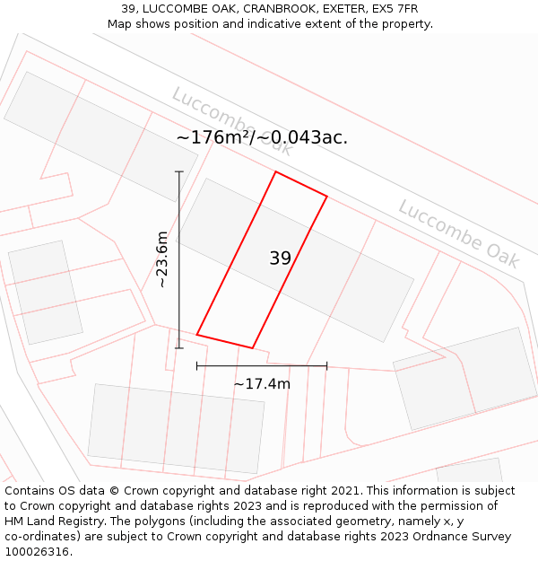 39, LUCCOMBE OAK, CRANBROOK, EXETER, EX5 7FR: Plot and title map