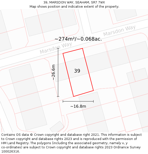 39, MARSDON WAY, SEAHAM, SR7 7WX: Plot and title map