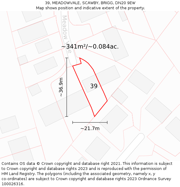39, MEADOWVALE, SCAWBY, BRIGG, DN20 9EW: Plot and title map