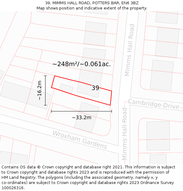 39, MIMMS HALL ROAD, POTTERS BAR, EN6 3BZ: Plot and title map