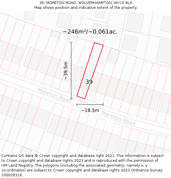 39, MORETON ROAD, WOLVERHAMPTON, WV10 8LA: Plot and title map