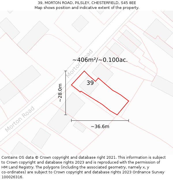 39, MORTON ROAD, PILSLEY, CHESTERFIELD, S45 8EE: Plot and title map