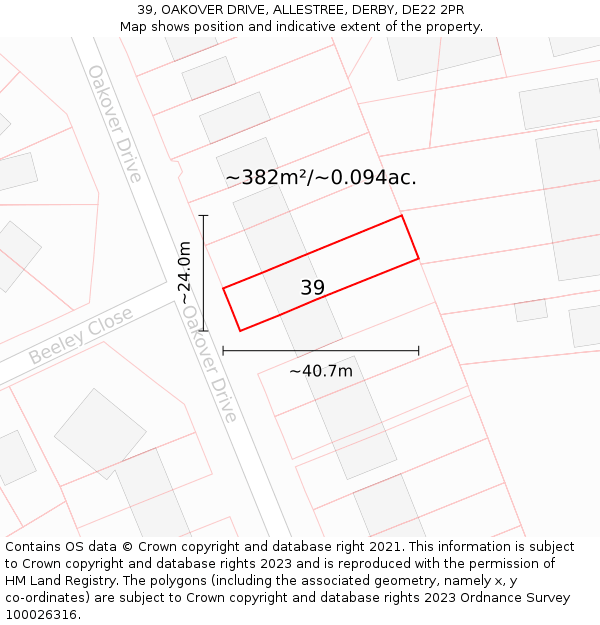 39, OAKOVER DRIVE, ALLESTREE, DERBY, DE22 2PR: Plot and title map