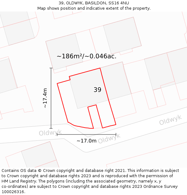 39, OLDWYK, BASILDON, SS16 4NU: Plot and title map
