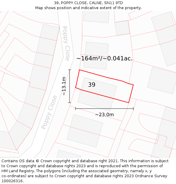39, POPPY CLOSE, CALNE, SN11 9TD: Plot and title map