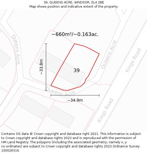 39, QUEENS ACRE, WINDSOR, SL4 2BE: Plot and title map