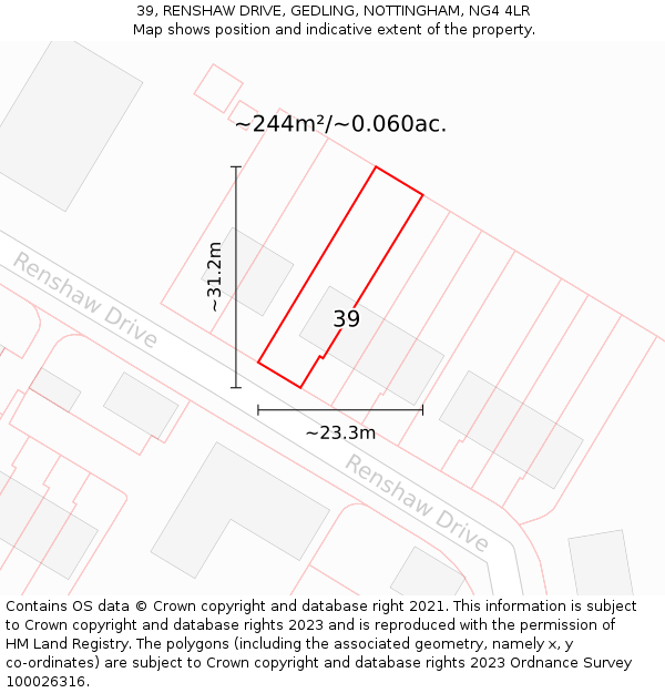39, RENSHAW DRIVE, GEDLING, NOTTINGHAM, NG4 4LR: Plot and title map