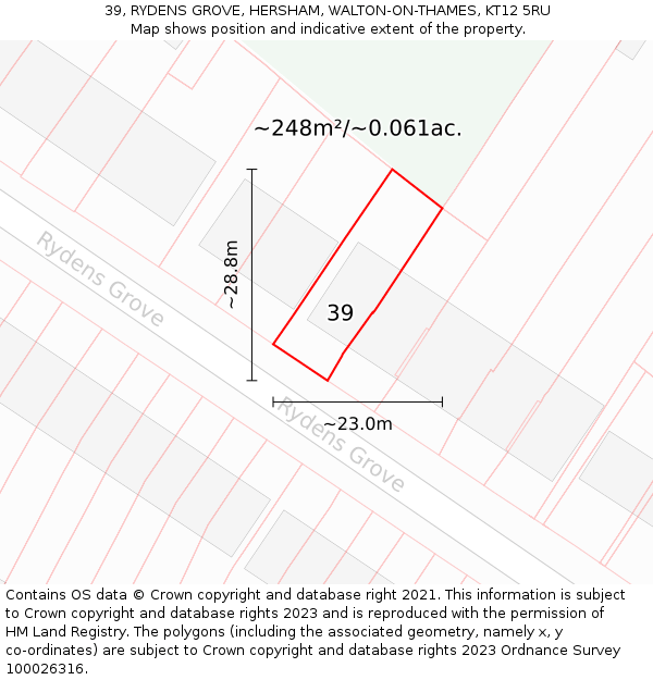 39, RYDENS GROVE, HERSHAM, WALTON-ON-THAMES, KT12 5RU: Plot and title map