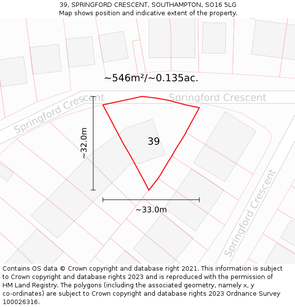 39, SPRINGFORD CRESCENT, SOUTHAMPTON, SO16 5LG: Plot and title map