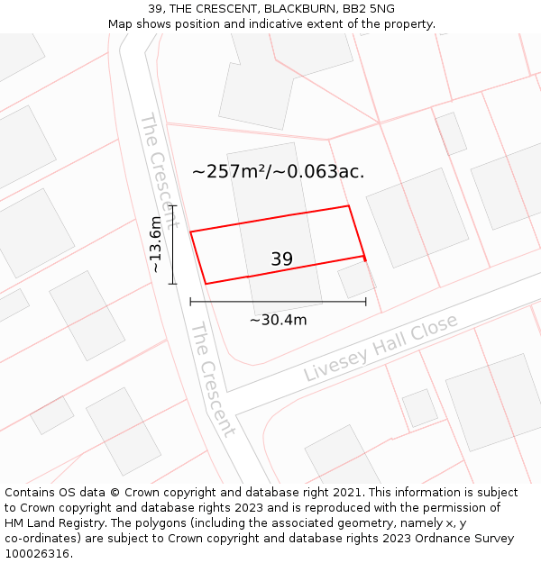 39, THE CRESCENT, BLACKBURN, BB2 5NG: Plot and title map