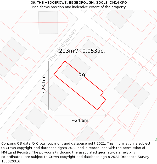 39, THE HEDGEROWS, EGGBOROUGH, GOOLE, DN14 0PQ: Plot and title map