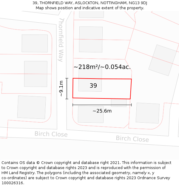 39, THORNFIELD WAY, ASLOCKTON, NOTTINGHAM, NG13 9DJ: Plot and title map