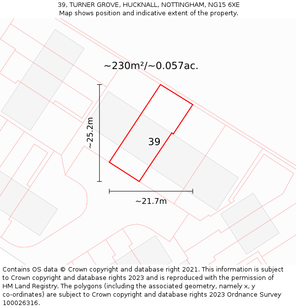 39, TURNER GROVE, HUCKNALL, NOTTINGHAM, NG15 6XE: Plot and title map