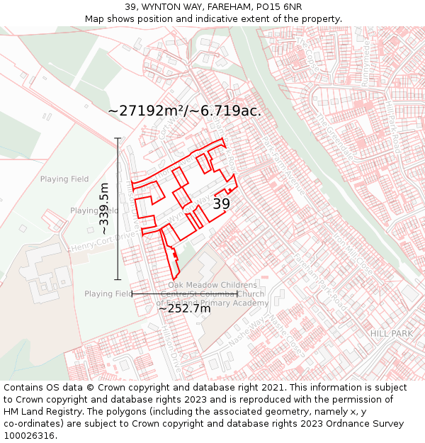 39, WYNTON WAY, FAREHAM, PO15 6NR: Plot and title map
