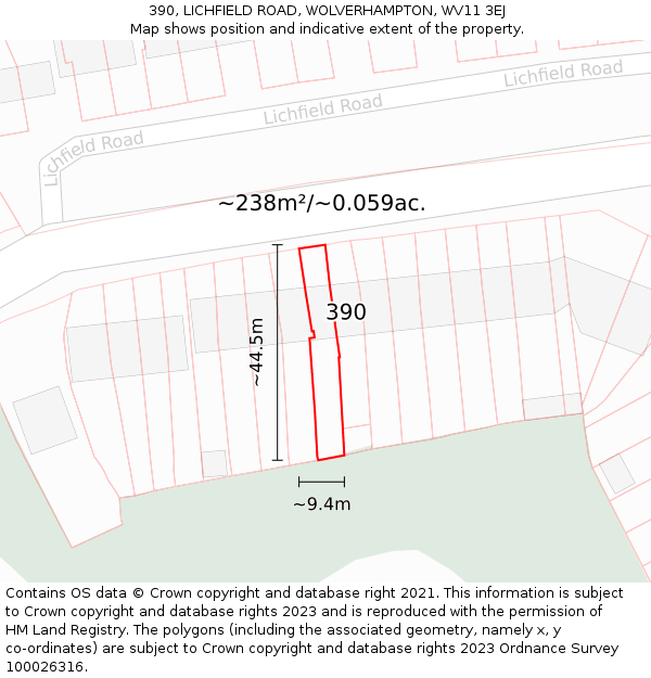 390, LICHFIELD ROAD, WOLVERHAMPTON, WV11 3EJ: Plot and title map
