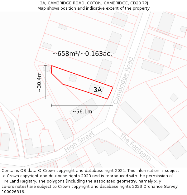 3A, CAMBRIDGE ROAD, COTON, CAMBRIDGE, CB23 7PJ: Plot and title map