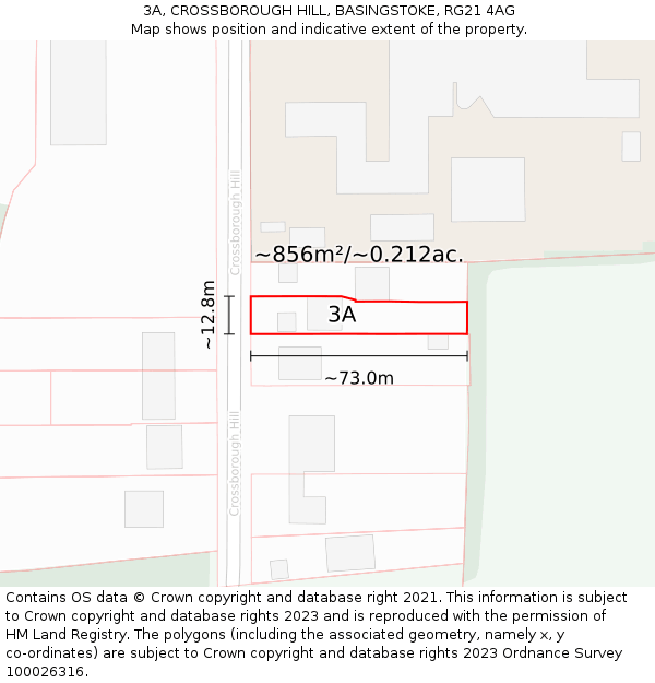 3A, CROSSBOROUGH HILL, BASINGSTOKE, RG21 4AG: Plot and title map