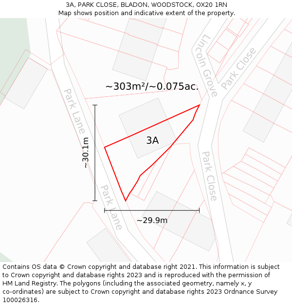 3A, PARK CLOSE, BLADON, WOODSTOCK, OX20 1RN: Plot and title map