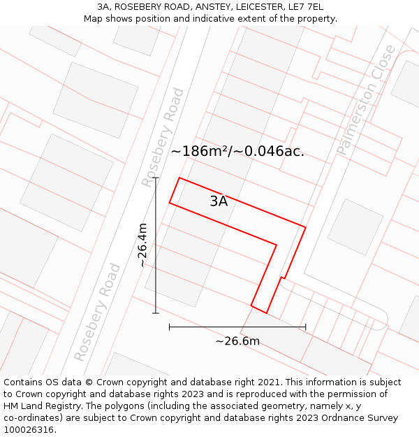 3A, ROSEBERY ROAD, ANSTEY, LEICESTER, LE7 7EL: Plot and title map